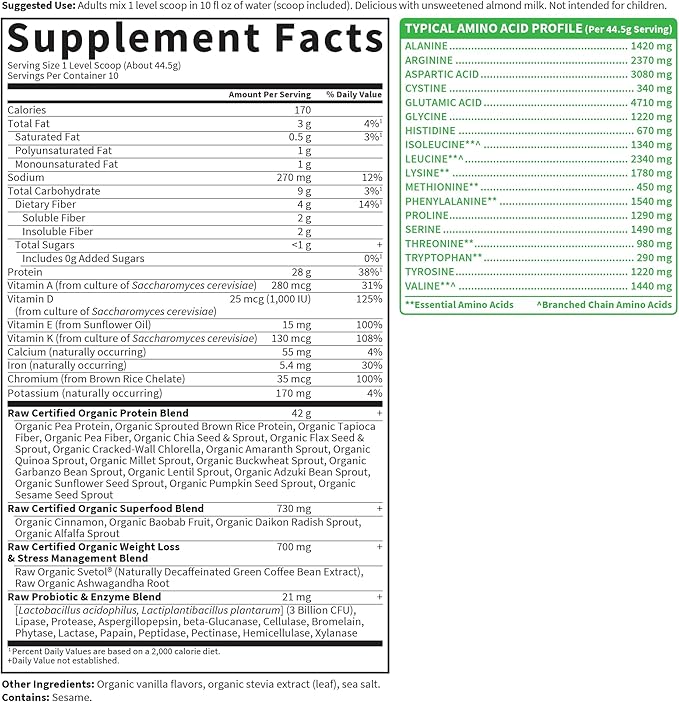 Garden of Life Raw Organic Fit Original Flavor Vegan Protein Powder – 28g Plant Based Powder for Weight Management, Raw Protein, Probiotics & Fiber, Non-GMO, Gluten-Free, Vegan, 10 Servings