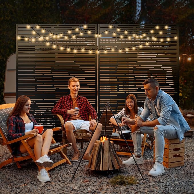 71" H×47" W Privacy Screen for Outdoor & Indoor Use, Freestanding Privacy Fences for Patio Deck Pool, Metal Privacy Screen Panels for Garden Decor (Black Shine, 3 Panels)