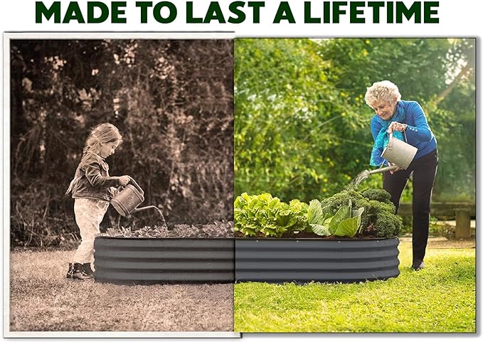 Plant & Plot Galvanized Raised Garden Beds Outdoor // 8×2×1 ft Planter Raised Beds for Gardening, Vegetables, Flowers // Large Metal Garden Box (Gray) // Patented Tool-Free Design