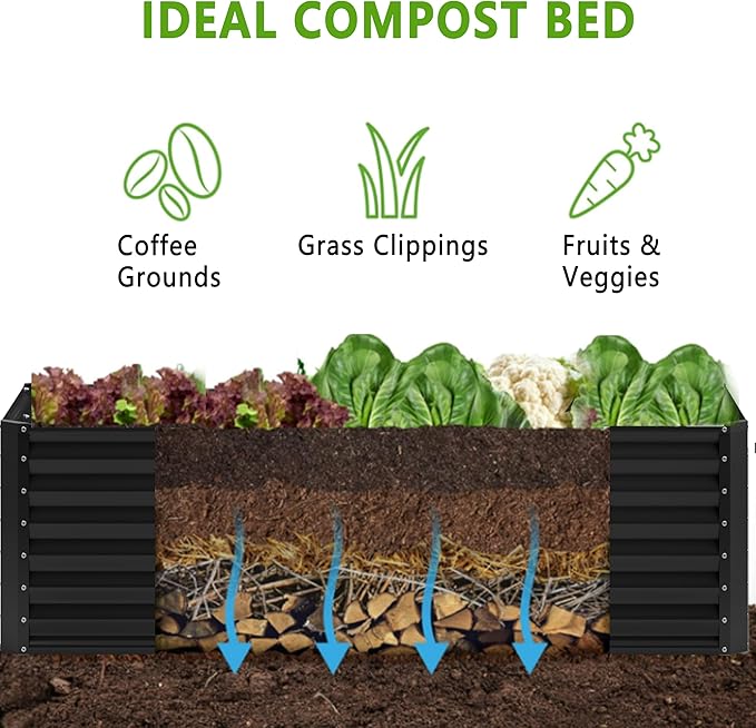 2PCS 4x2x1FT Galvanized Raised Garden Bed,Planter Raised Beds-Metal Garden Box,Large Plant for Outdoor Planting, Vegetables Bed，Flower,herb-Black