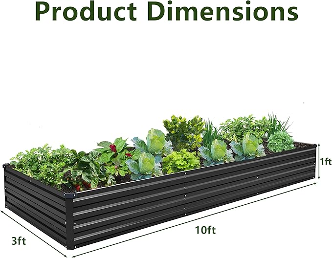 10×3×1FT(2PCS) Galvanized Raised Garden Bed Kit, Metal Planter Boxes,Large Outdoor Planters Garden for Planting Vegetables,Flowers,Herbs -Black