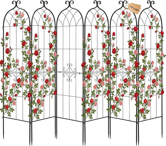VEVOR 6 Packs Metal Garden Trellis for Climbing Plants Outdoor 71x20in, Rustproof Plant Tall Trellis for Rose Vine Flowers and Vegetables
