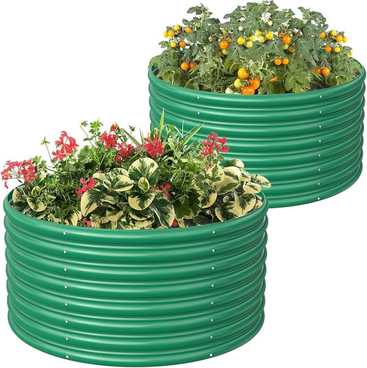 FRIZIONE 2-Pack 3FT(D) x2FT(H) Round Raised Garden Bed Outdoor, Raised Garden Beds for Flower, Raised Planter Box Outdoor for Herb, Vegetable-Dark Green