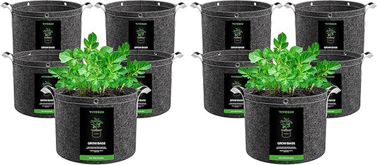 VIVOSUN 10-Pack 5 Gallon Grow Bags, 500G Thick Nonwoven Fabric Pots with Strap Handles, Multi-Purpose Rings, for Low Stress Plant Training Fruits, Vegetables, and Flowers