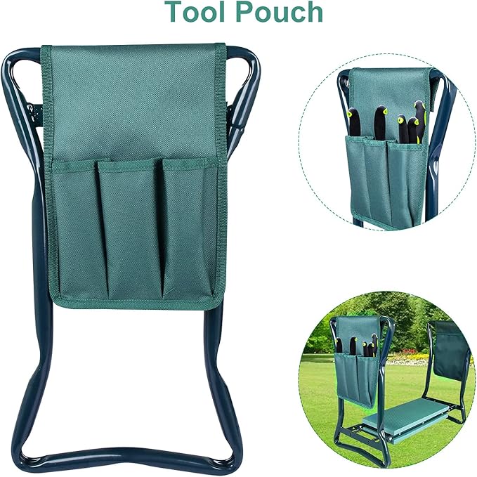 Garden Kneeler and Seat Bench Foldable Stools with 2 Tool Pouches Garden Bench Outdoor Portable Kneeler for Gardening 330 lb Large Loading Capacity (B) (A1)