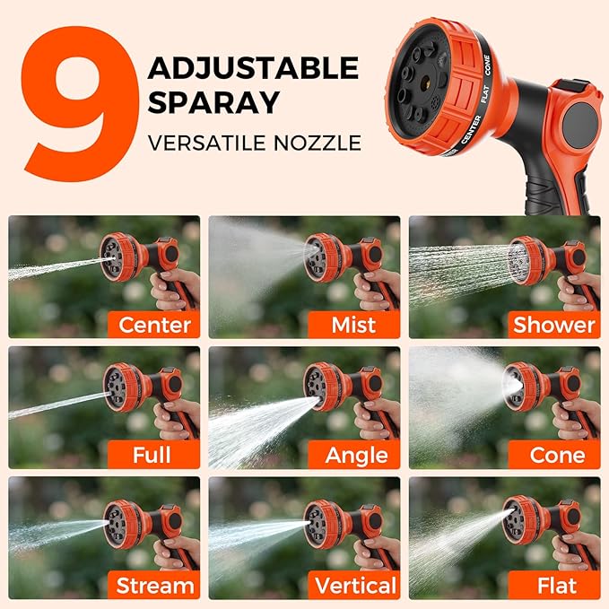 NEOTEC Retractable Garden Hose Reel 1/2 inch x 100ft, Heavy Duty Hose Reel 9-Pattern Nozzle, Auto Lock & Slow Return System, 180° Swivel Bracket