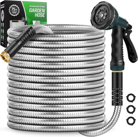 Garden Hose 50 FT with 10-Function Nozzle, Leak-proof Metal Connector Water Hose, No Knots, Kink-Free, Lighter, Anti-Pets, Wear-Resistant, 3/4 GHT, Metal Hose for Garden, Yard, Outdoor