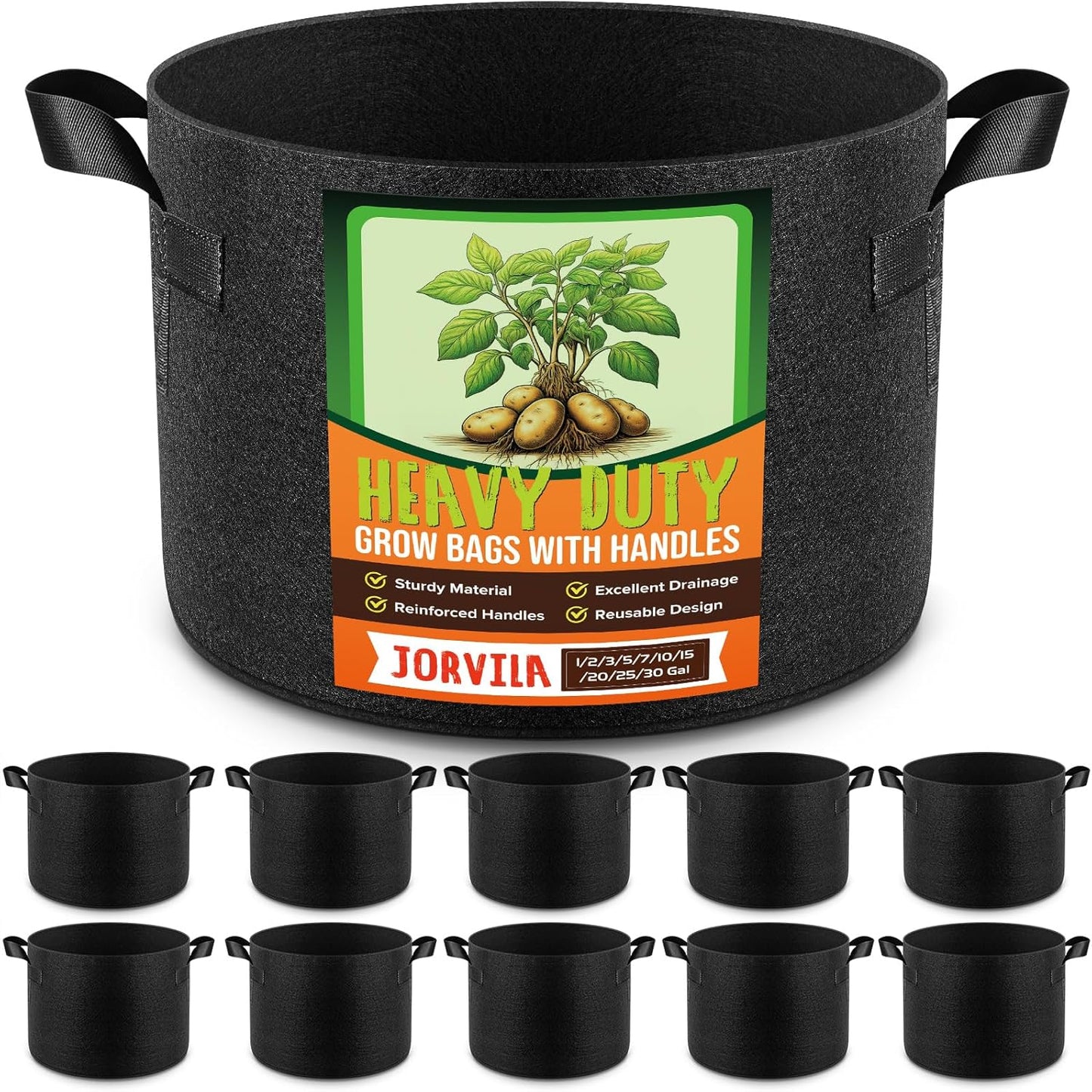 10 Pack 20 Gallon Grow Bags, Thickened Nonwoven Fabric Planter Pots with Handles, Heavy Duty 300G Garden Pots for Tomato, Potato and Vegetable