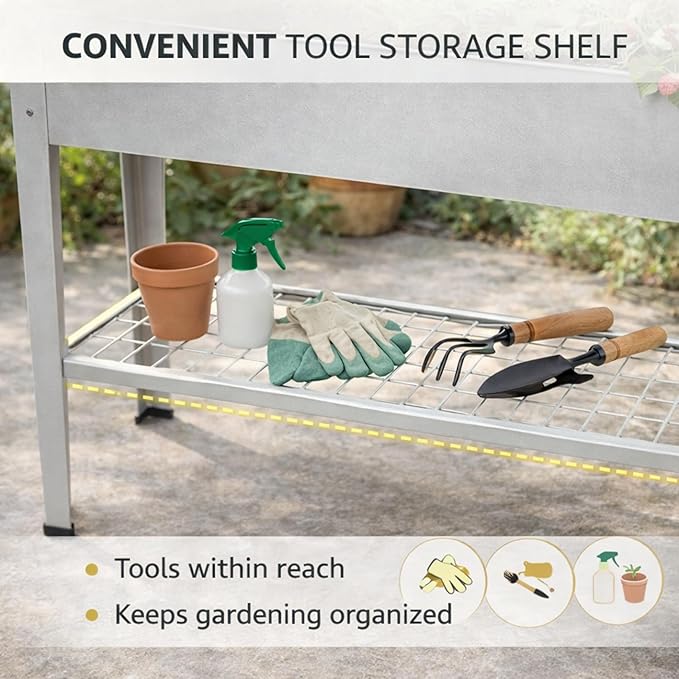 InSideOut Elevated 40" Raised Garden Bed Outdoor with Wheels & Shelf for Mobility, Metal Planter Box for Vegetables/Herbs, Patio-Balcony-Backyard (White)