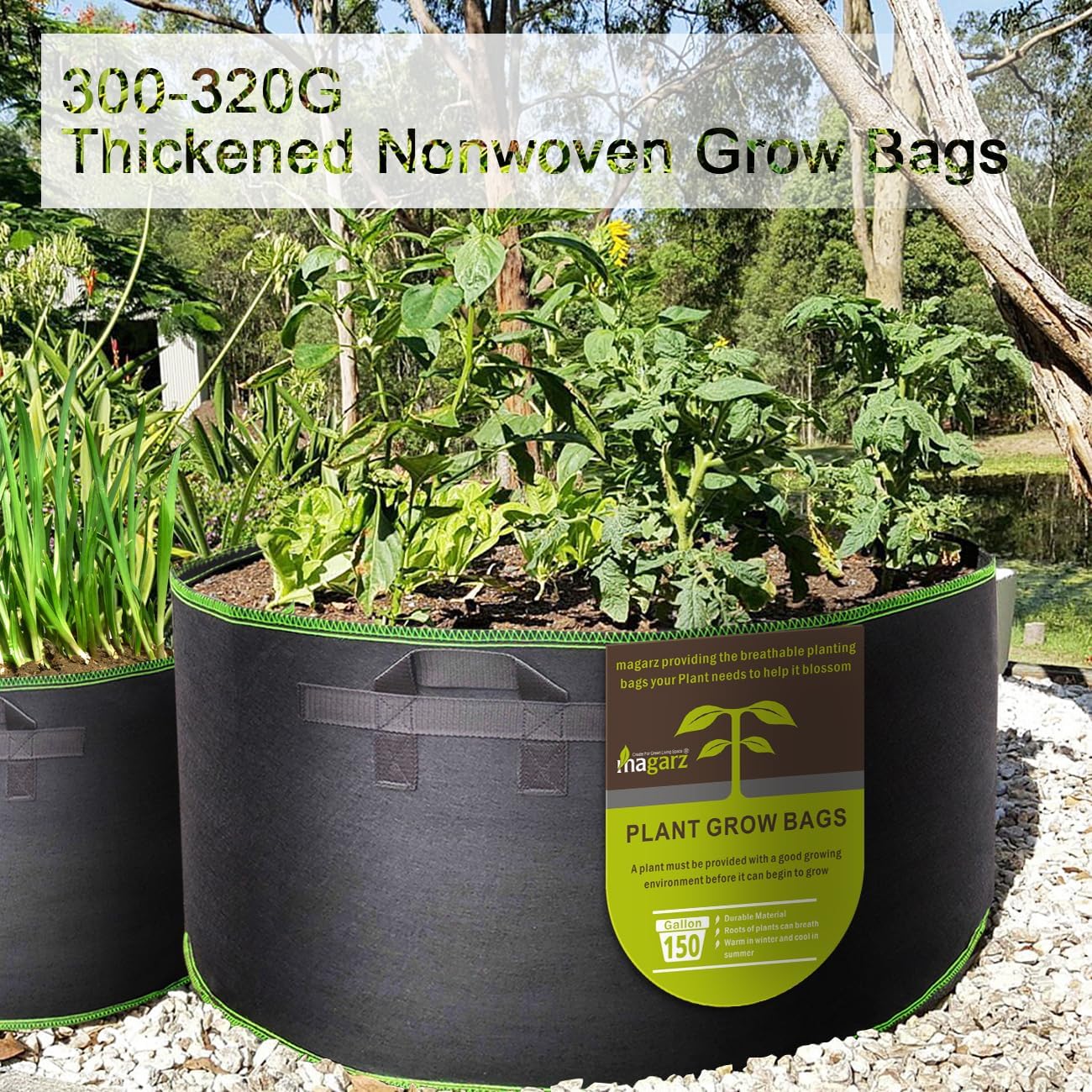 2-Pack 150 Gallon Fabric Flower Pots Garden Felt Grow Bags with handle (black)