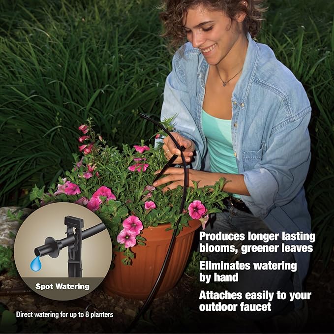 Rain Bird PATIOKIT Drip Irrigation Patio Watering Kit, Connects to Faucet, 1/4" Drip Tubing