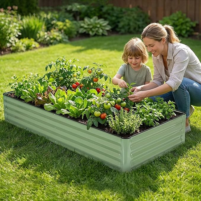 Galvanized Raised Garden Bed – 2 Pack 6x3x1 Ft Patented Leak-Proof Planter Box Outdoor Gardening Metal Raised Garden Beds Kits for Veggies, Herbs & Flowers (Green)