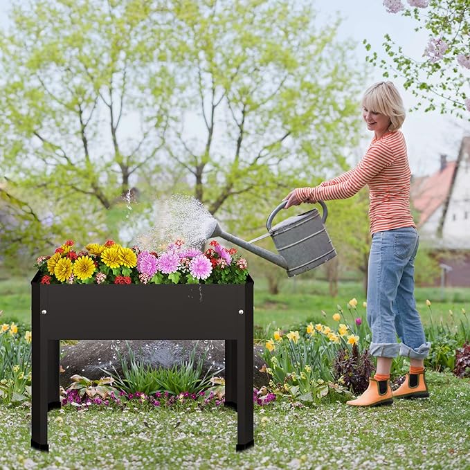 Raised Garden Bed with Detachable Legs Elevated Metal Planter Box for Growing Fresh Herbs Vegetables Flowers Succulents&Other Plants for Outdoor Backyard Patio Deck Balcony Black S