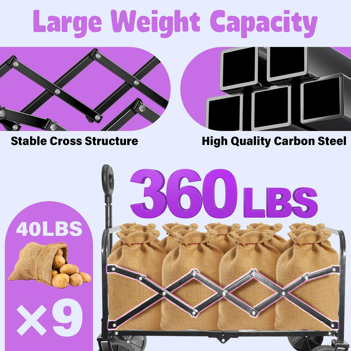 Wagon Cart Foldable (Light Black-360lbs)