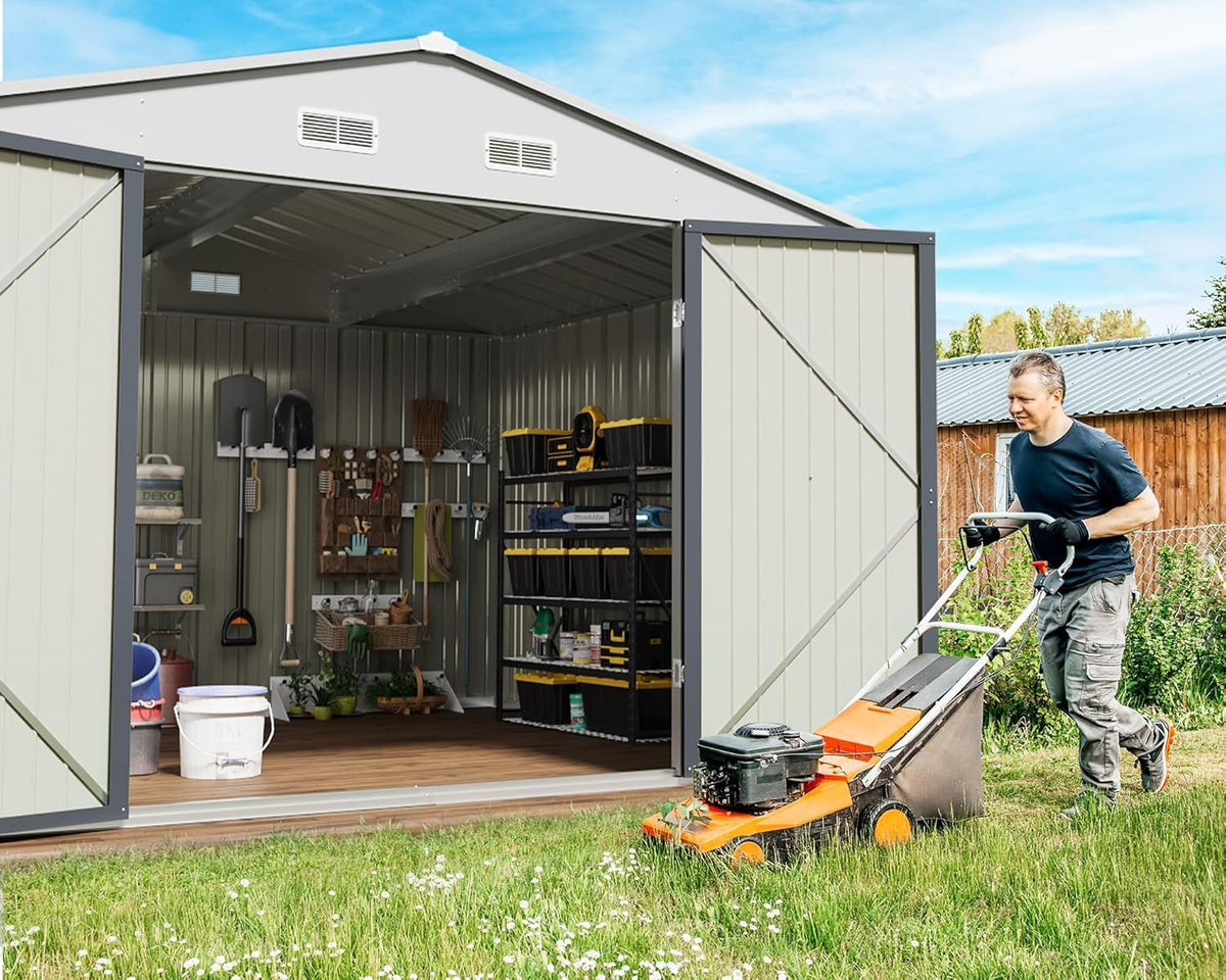 10x8FT Outdoor Storage Shed Utility Tool Shed Gray (10x8 / Gray)