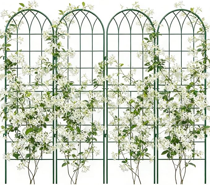 4 Pack Metal Garden Trellis for Climbing Plants, Green Metal Garden Trellis for Vines Plant Rose Vegetable Support,Large Decorative Outdoor Trellis