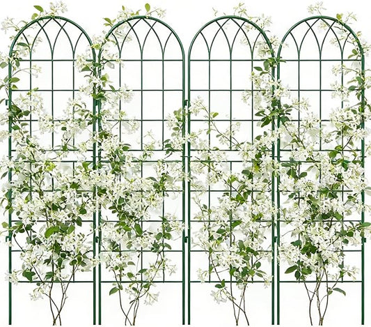 4 Pack Metal Garden Trellis for Climbing Plants, Green Metal Garden Trellis for Vines Plant Rose Vegetable Support,Large Decorative Outdoor Trellis