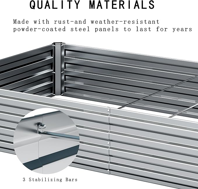 8×2×1FT(2PCS) Galvanized Raised Garden Bed Kit, Metal Planter Boxes，Large Outdoor Planters Garden for Planting Vegetables,Flowers,Herbs -Silver