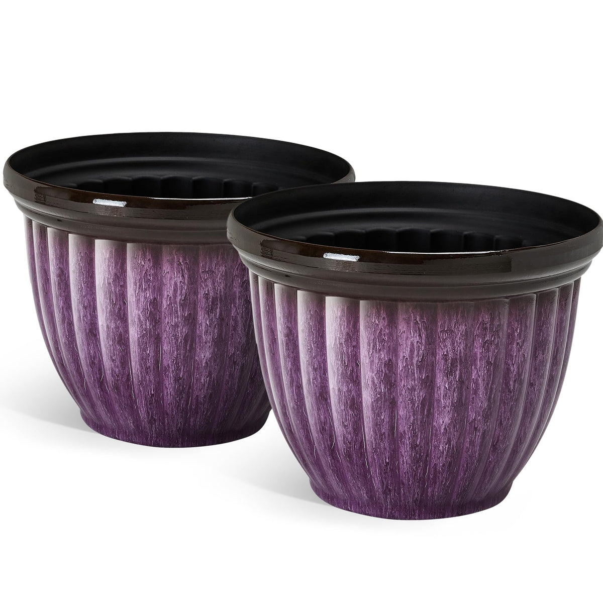15" Large Planters for Outdoor Plants Set of 2 Plastic Flower Pots (15"-gradient Purple)