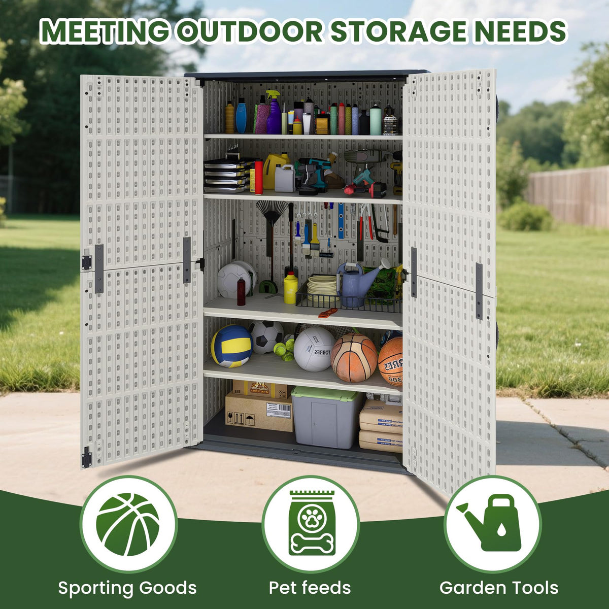 50 CuFt Outdoor Storage Cabinet with Lockable Doors (50 CUFT / Classic / Beige)