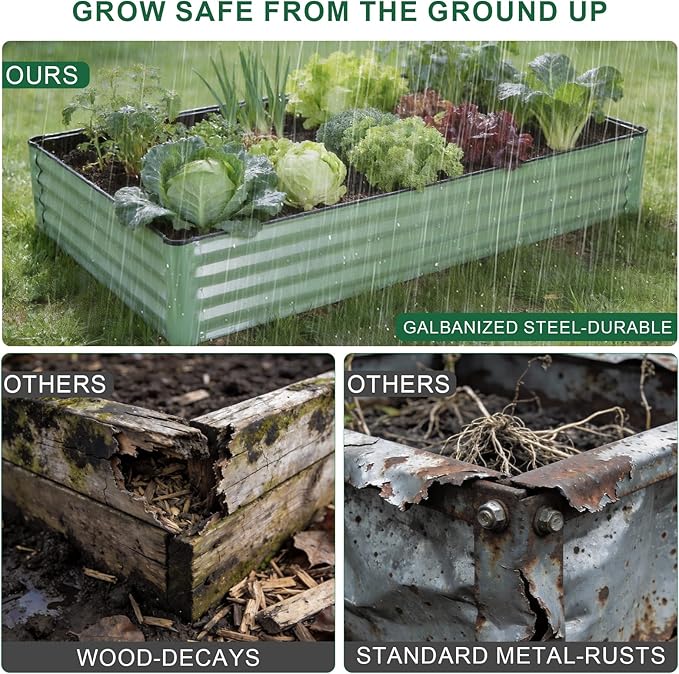 Galvanized Raised Garden Bed – 2 Pack 6x3x1 Ft Patented Leak-Proof Planter Box Outdoor Gardening Metal Raised Garden Beds Kits for Veggies, Herbs & Flowers (Green)