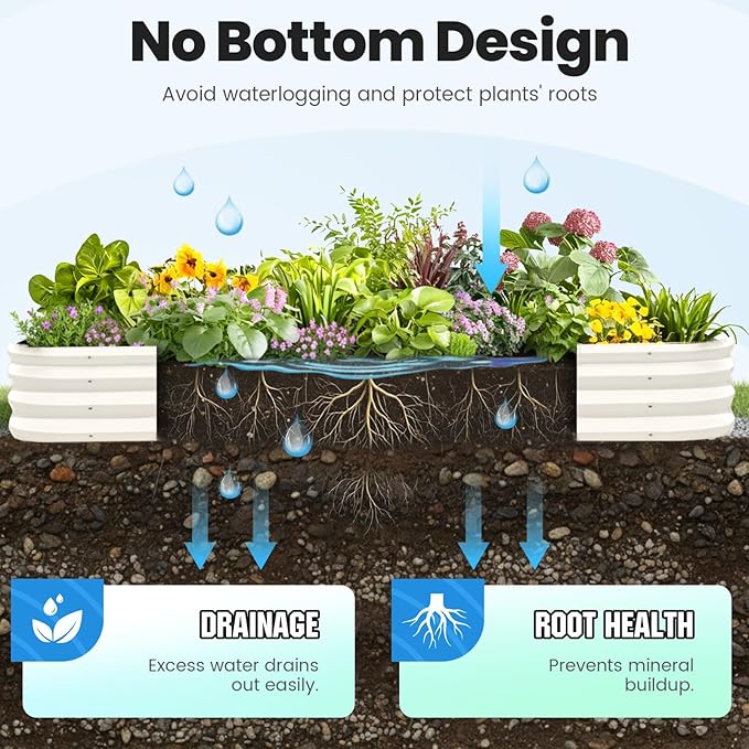 Quictent Galvanized Raised Garden Bed Kit, 8x4x1 ft Oval Metal Planter Box for Vegetables, Strengthened by Crossbar, Beige