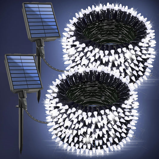 2-Pack 200FT Solar String Lights for Outside, 600 LED Extra-Bright Solar Light Outdoor with 19 Modes & Timer, Waterproof Fairy Solar Lights for Garden Patio Tree Christmas Decorations (Cool White)