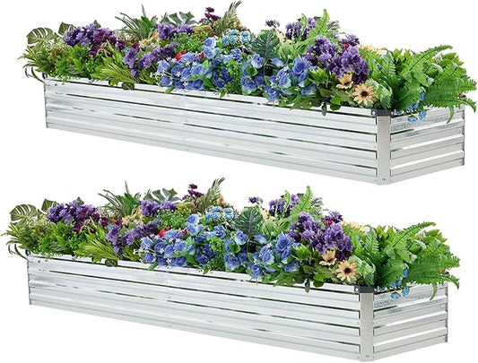 2 Pack 8x2x1FT Galvanized Raised Garden Beds Kit Outdoor Metal Gardening Planter Box for Vegetable Elevated Flower Herbs,Silver
