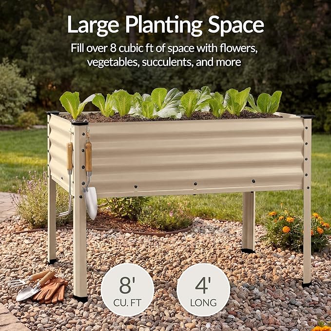 Best Choice Products 48x24x30in Galvanized Raised Garden Bed, Metal Elevated Planter Box, Vegetable Garden for Backyard, Patio, Balcony - Beige