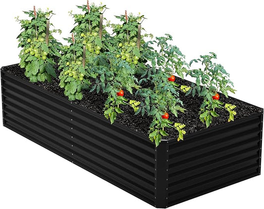 8x4x2FT Galvanized Raised Garden Bed,Planter Raised Beds-Metal Garden Box,Large Plant for Outdoor Planting, Vegetables Bed，Flower,herb-Black
