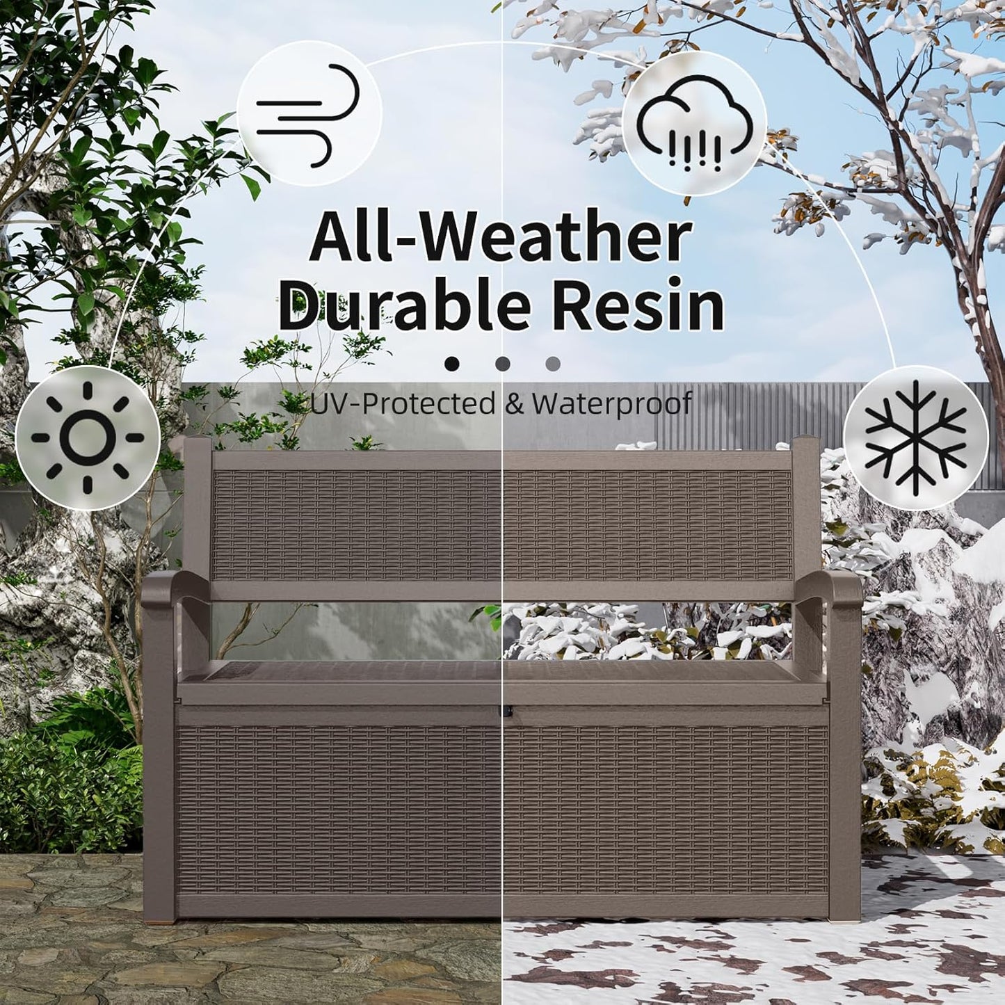 80 Gallon Outdoor Storage Bench Deck Box Waterproof Lockable,Outdoor Storage Furniture for Patio,Garden and Cushions(Gray)