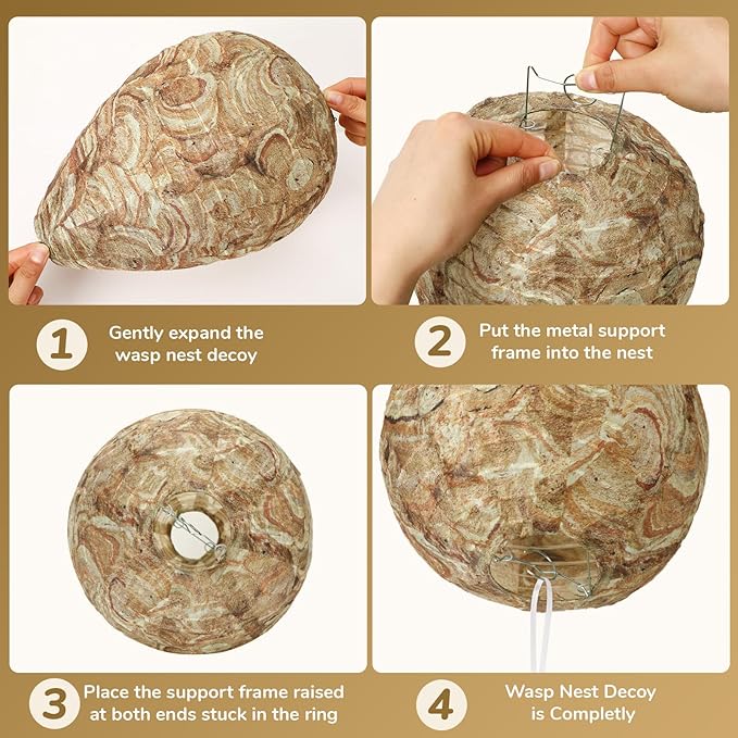 DECYOOL 4 Pack Wasp Nest Decoy Hanging Wasp for Wasps Hornets Yellow Jackets Outdoor Water-Repellent Material (Brown)