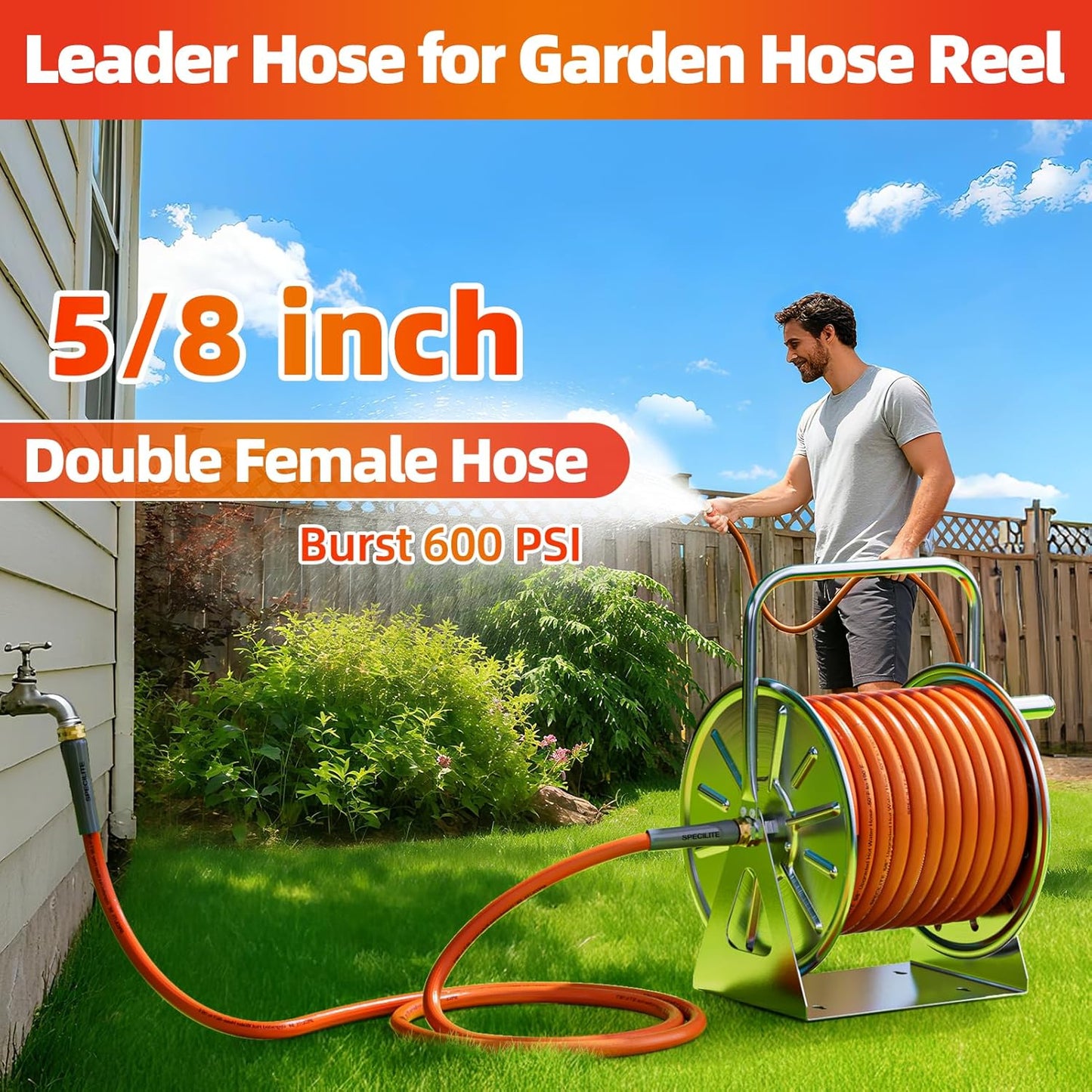 Garden Water Hose 5 ft x 5/8 in with Female to Female Connector, Small Leader Hose for Hose Reel, Heavy Duty, Flexible & Lightweight, Water Pipe, Outdoor Water Hose Extension Adapter