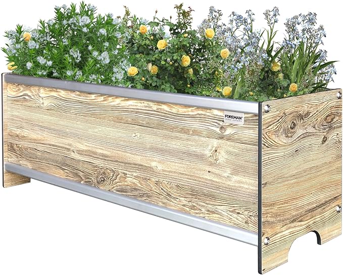 Foreman Raised Garden Bed (36"x12"x14") Weather Resistant Outdoor Planter Box with Drainage for Vegetable Bed Gardening and Flower Bed Gardening - Amaretto Wood Grain Pattern
