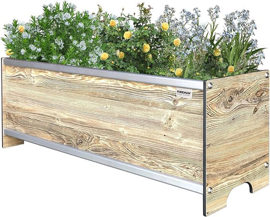 Foreman Raised Garden Bed (36"x12"x14") Weather Resistant Outdoor Planter Box with Drainage for Vegetable Bed Gardening and Flower Bed Gardening - Amaretto Wood Grain Pattern