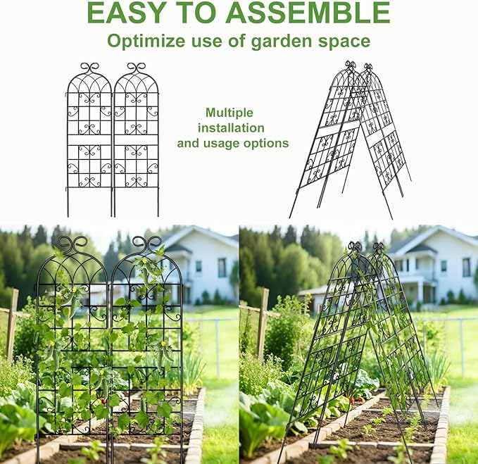 Lorenzo 4 Pcs 70 x 19.7 inch Metal Garden Trellis for Climbing Plants, Black Metal Coating Rustproof, Perfect for Supporting Climbing Plants Outdoor
