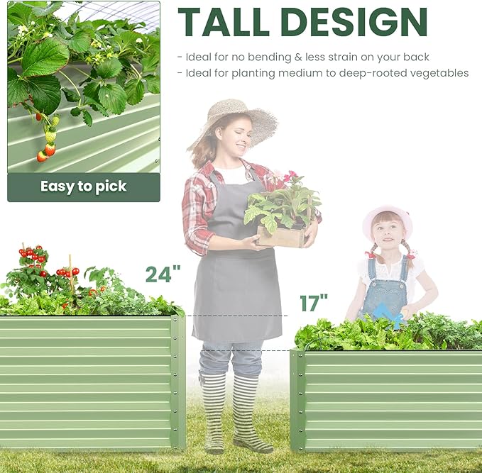 Galvanized Raised Garden Bed Box 24" Tall Beds for Gardening Planter Outdoor Garden Boxes Raised Metal Beds for Vegetables 72"X36"X24", Sage Green