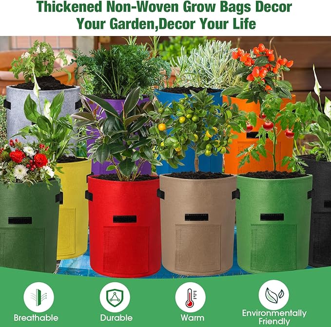 Hushee 10 Pcs 10 Gallon Potato Grow Bags Garden Planting Bag with Handle Fabric Thick Fabric Containers for Tomato Vegetable