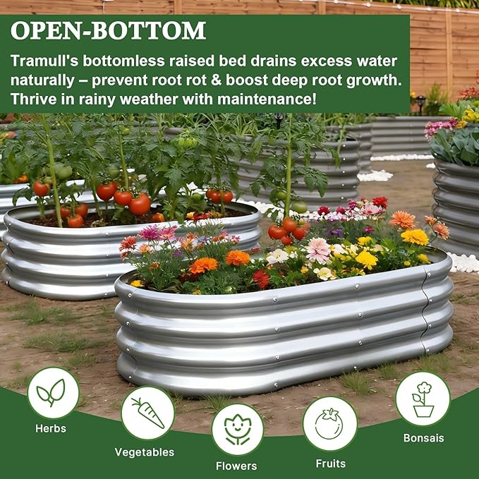 4x2x1ft Galvanized Raised Garden Bed Outdoor, 8-Pack 12" Tall Metal Raised Beds for Gardening, Planter Boxes for Plants Vegetables, Flowers, Herbs & Tomato, Bottomless Elevated Garden Beds Kit, Silver