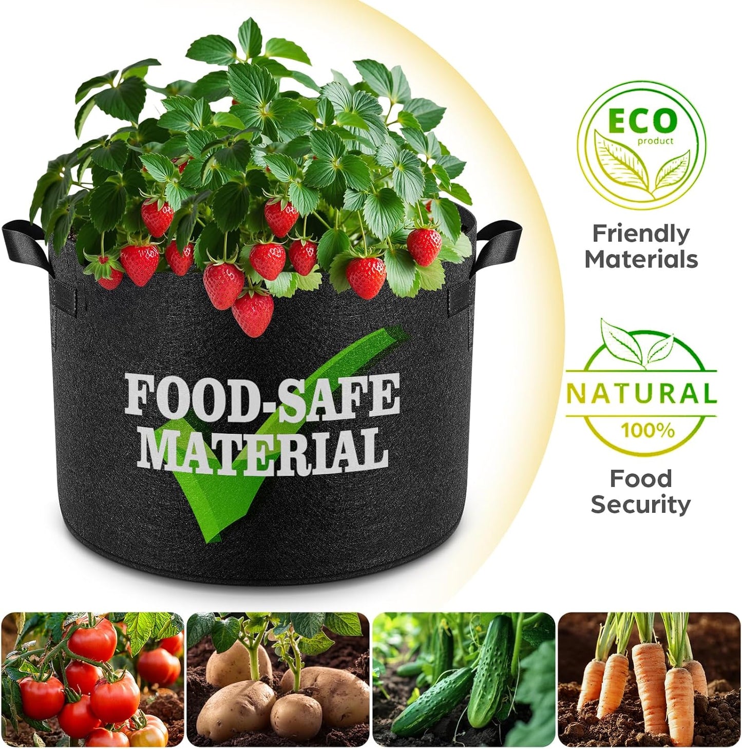 10 Pack 5 Gallon Grow Bags, Thickened Nonwoven Fabric Planter Pots with Handles, Heavy Duty 300G Garden Pots for Tomato, Potato and Vegetable