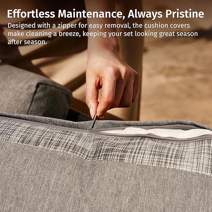 East Oak 3-Piece Patio Furniture Set | Armchairs & Coffee Table | Outdoor Furniture with Cushions | Deep Seating Modern Conversation Set | Garden, Porch, Balcony & Backyard | Chestnut & Apricot