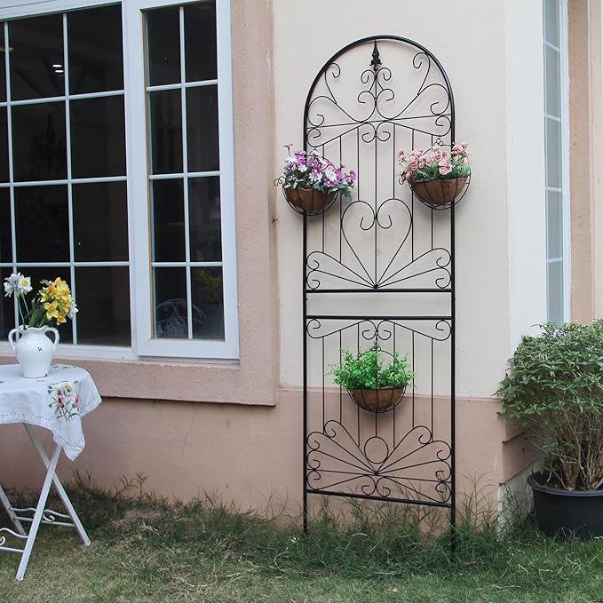 Trellis for Climbing Plants 82.7" H x 26.7" W Tall Garden Trellis Wrought Iron Heavy Scroll Metal Decoration Lawn Patio for Rose Clematis Ivy Weather Resistant 1 Pack