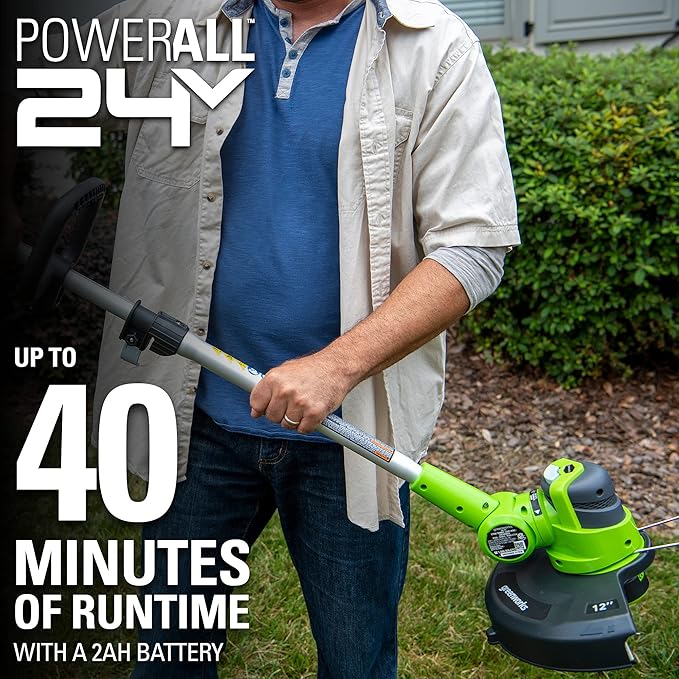 Greenworks STBL24B210 String Trimmer, 12" Blower (2.0Ah) Gen 2, Green