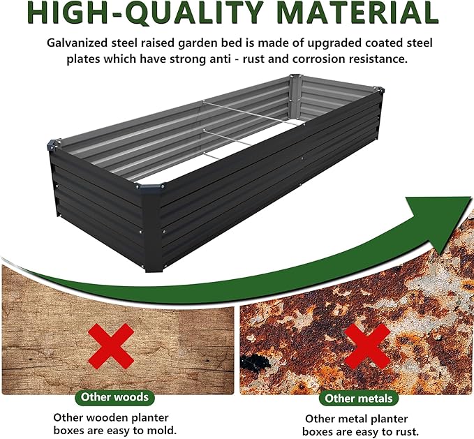 8×2×1FT(2PCS) Galvanized Raised Garden Bed Kit, Metal Planter Boxes,Large Outdoor Planters Garden for Planting Vegetables,Flowers,Herbs -Black