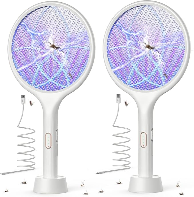 YISSVIC Electric Fly Swatter 4000V Bug Zapper Racket Dual Modes Mosquito Killer with Purple Mosquito Light Rechargeable for Indoor Home Office Backyard Patio Camping