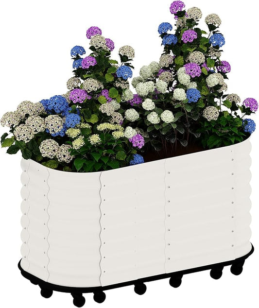 59x24x28 in Galvanized Raised Garden Bed with Wheels & Water Reservoir – Durable Outdoor Planter Box, Elevated Raised Beds for Gardening, Portable Garden Box for Indoor/Outdoor Plants,White