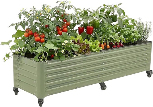 Vego garden Classic Rolling Garden Bed – 1.75' Mobile Metal Raised Garden Bed for Patio, Deck, Balcony – Deep Planting Space, Durable & Easy to Move (Olive Green, 1.75'X6')