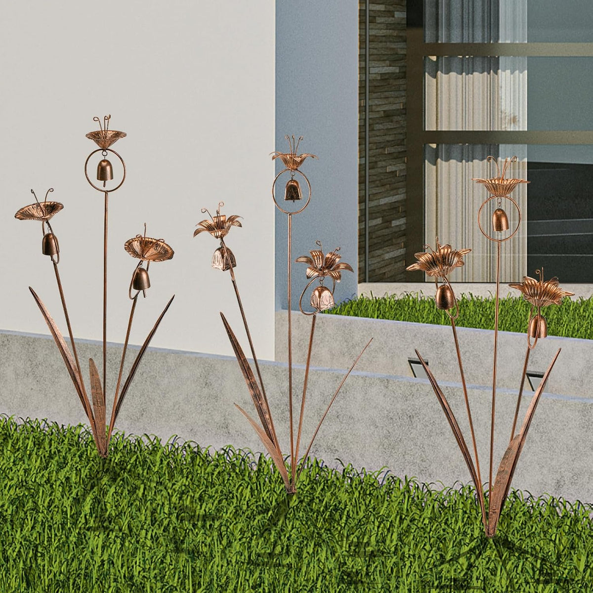 Metal Calla Lilies Flowers with Bells for Outside Yard Art Bronze Wind Chime