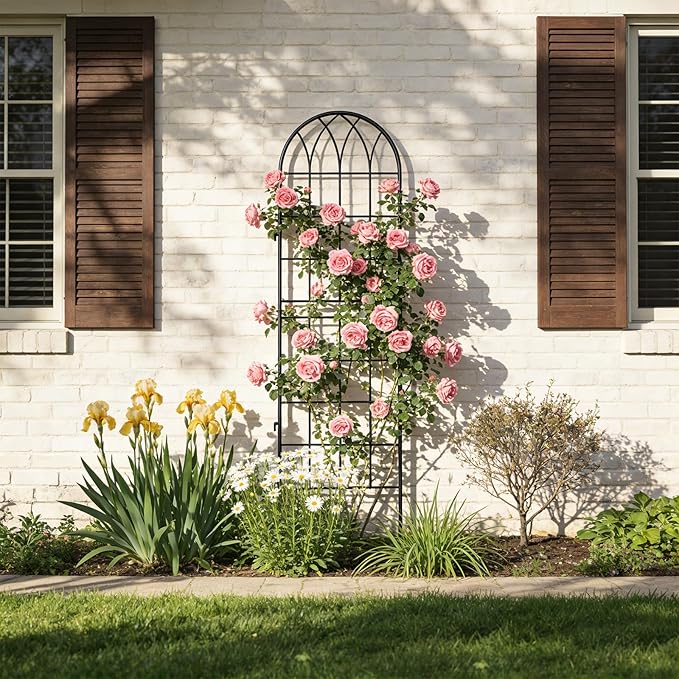 4 Pack Metal Garden Trellis for Climbing Plants, Black Metal Garden Trellis for Vines Plant Rose Vegetable Support,Large Decorative Outdoor Trellis