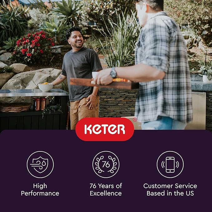 Keter Unity XL Portable Outdoor Table with Stainless Steel Top for Kitchen Prep and Outdoor Storage Cabinet for Grilling Accessories, Dark Grey